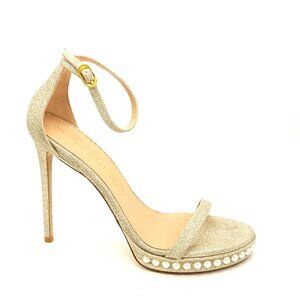 NEW Stuart Weitzman Nudistdisco Pearl Glitter Heels Womens 9.5 Glam Luxury Shiny
